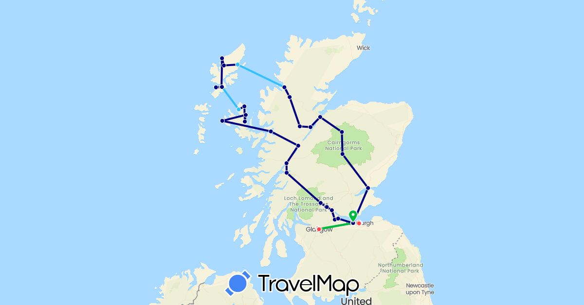 TravelMap itinerary: driving, bus, hiking, boat in United Kingdom (Europe)